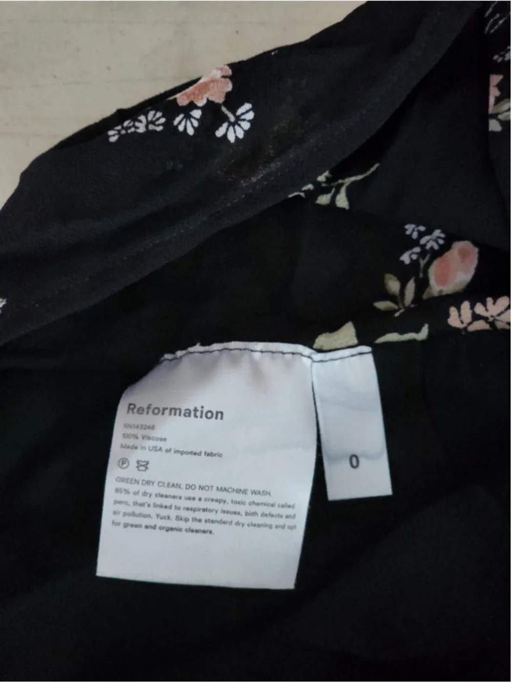 Reformation Black Floral V-Neck Puff-Sleeve Blouse
